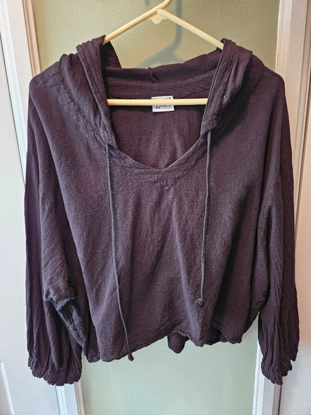 Oh My Gauze Black Cropped Hoodie Top Shirt Large or XL ? Relaxed Beach Cotton